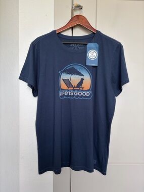 NWT LIFE IS GOOD LIFE IS GOOD DOG CRUSHER TEE NAVY WOMEN’S XL